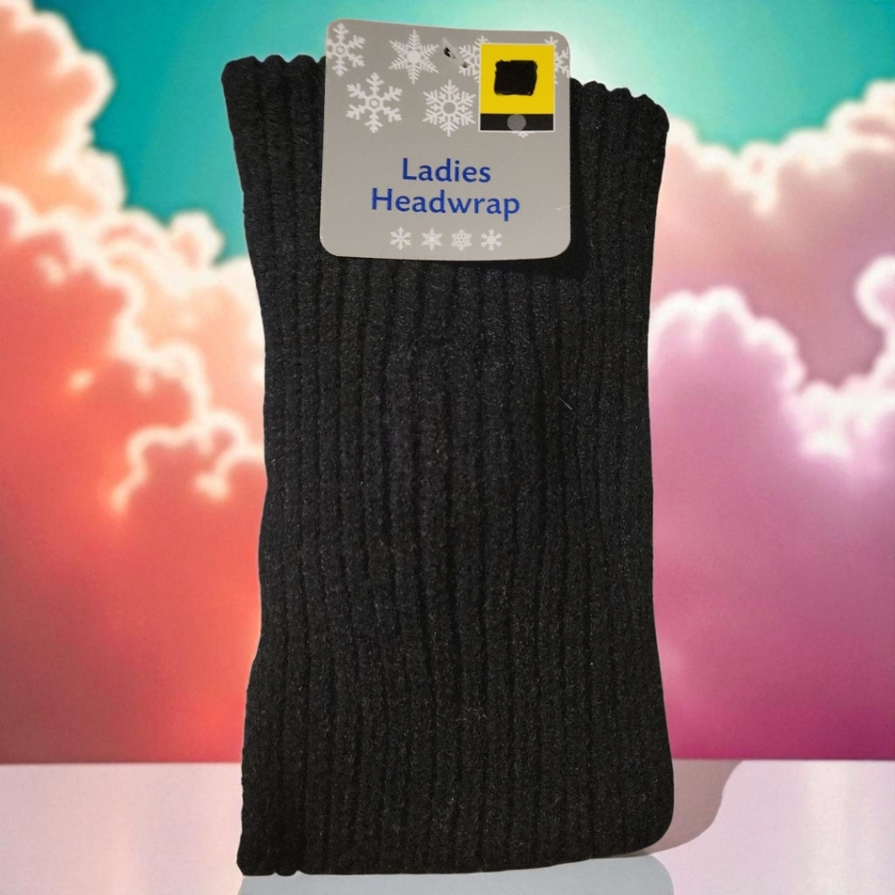 NWT Women's Ladies Black Winter Stretch Knitted Head Wrap Band